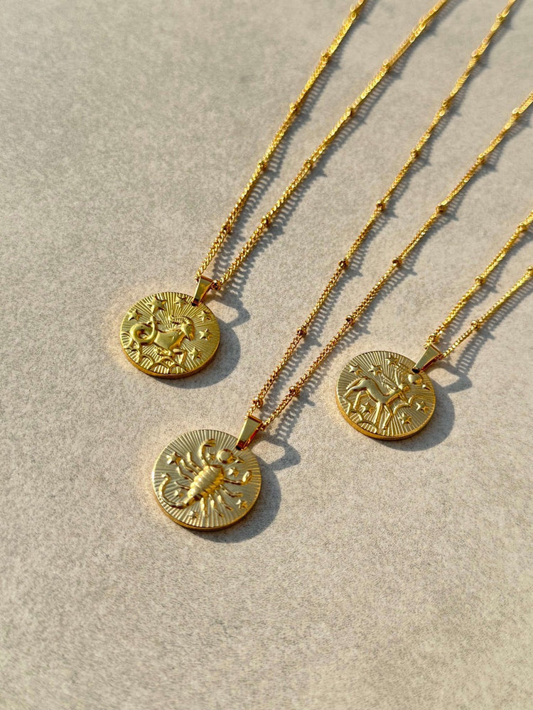 Gold Coin Pendant Zodiac Necklace