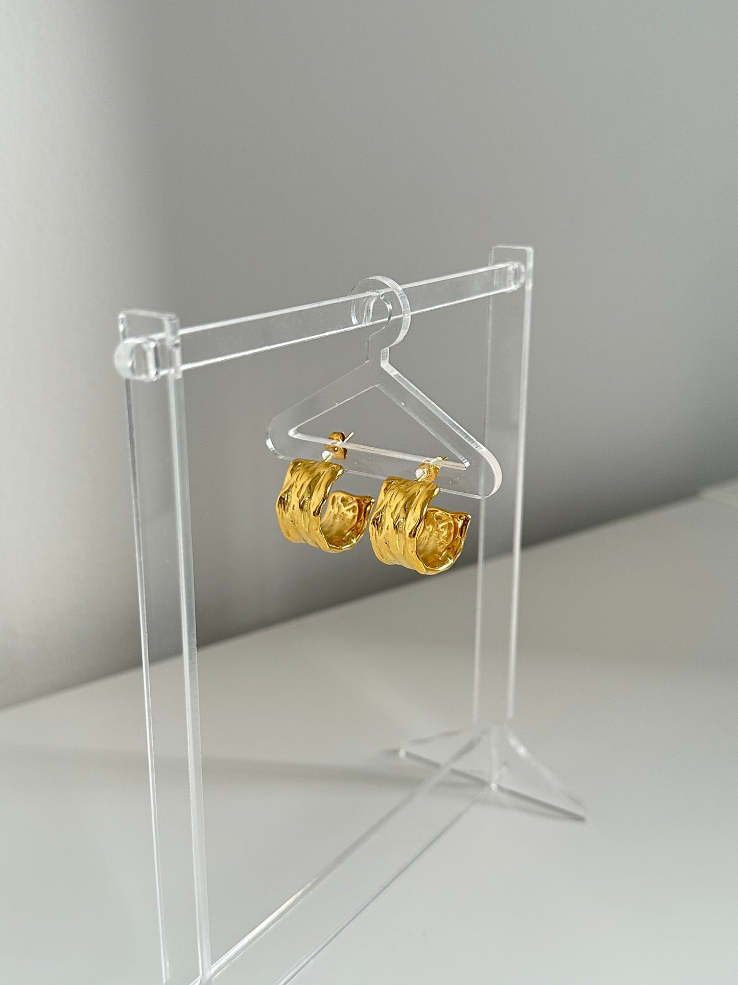 hammered style statement gold hoop earrings
