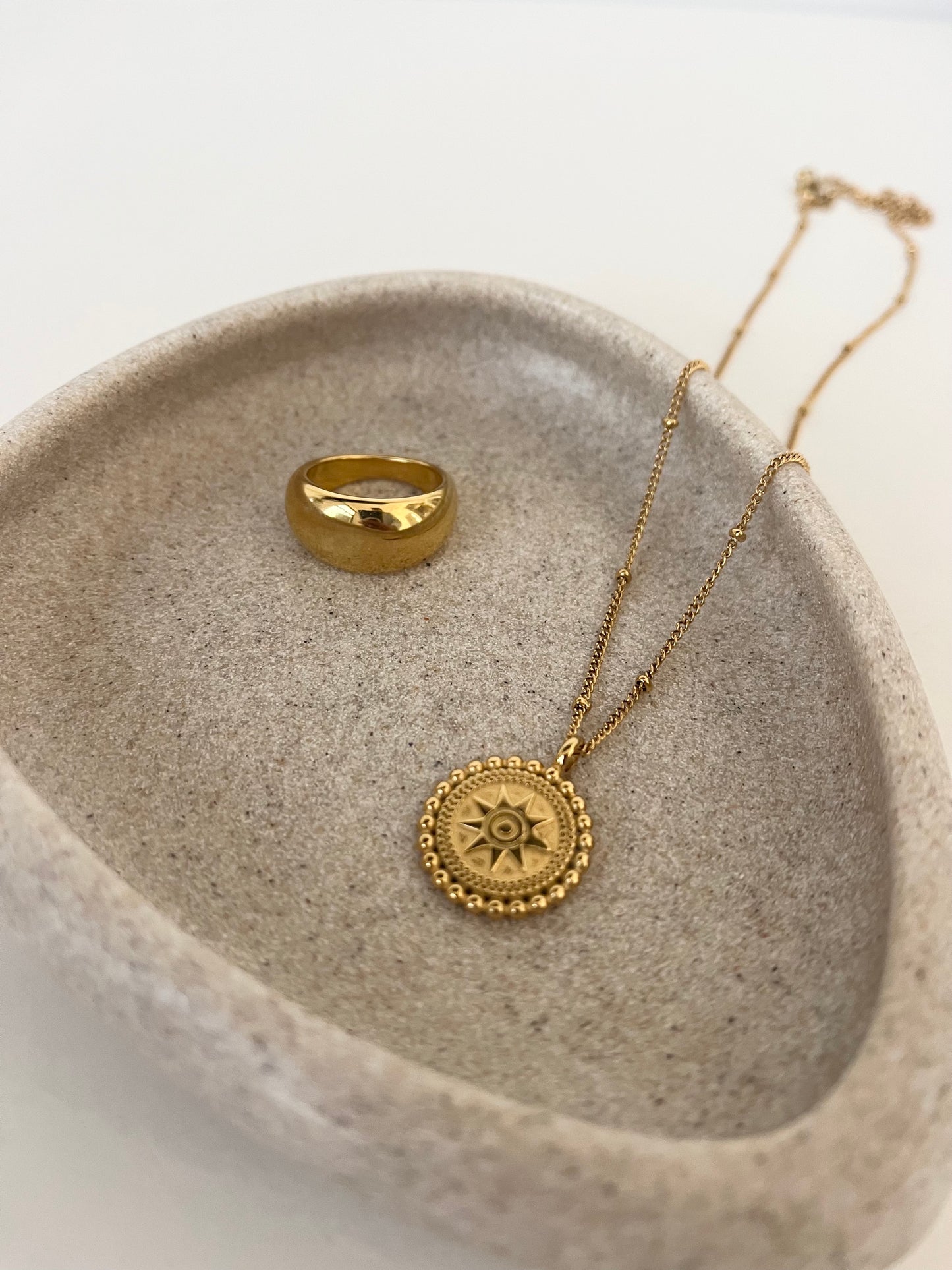 18k gold plated coin style ring and gold dome ring