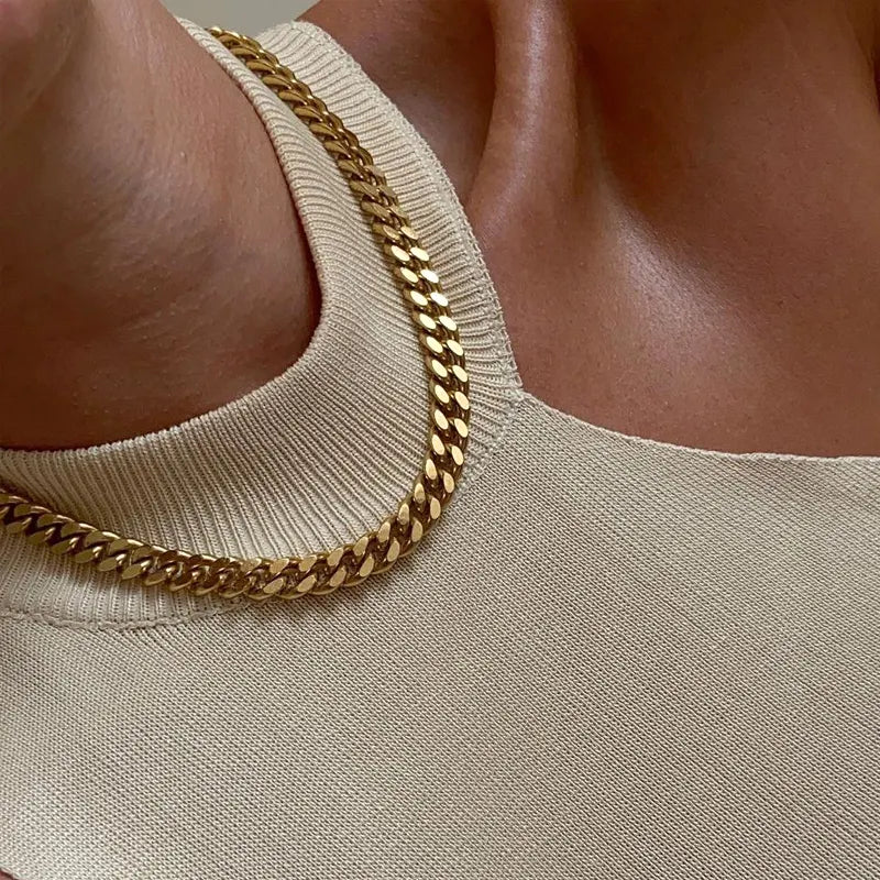 Cuban link gold choker necklace