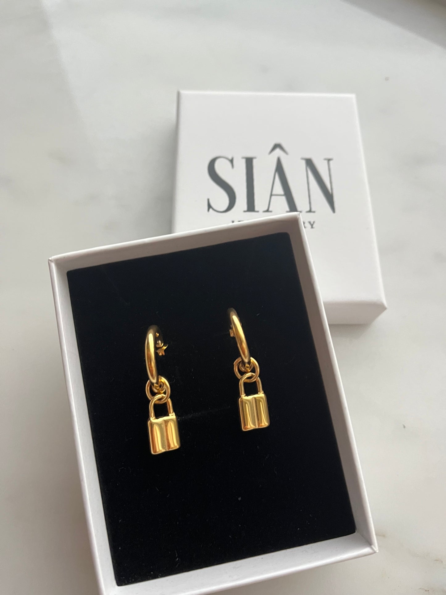 Paris Padlock Huggie Hoops