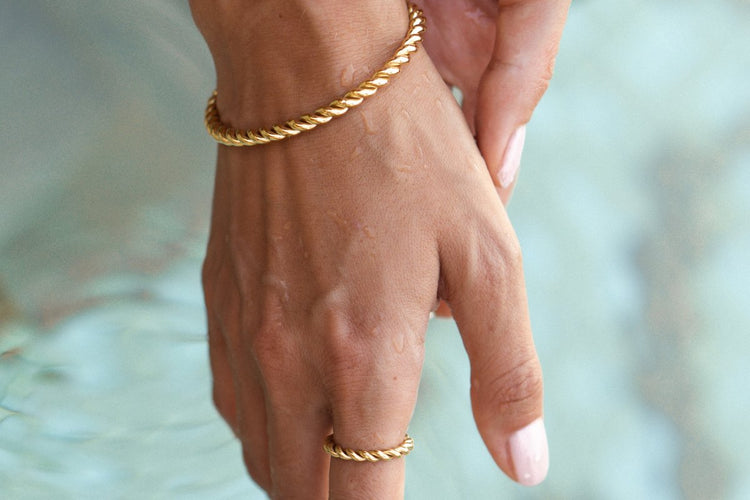 Twisted rope gold plated jewellery, earrings, bracelets, rings and necklaces