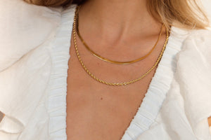 Herringbone gold necklace, twisted rope gold necklace