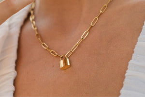 Padlock necklace, lock pendant gold jewelry