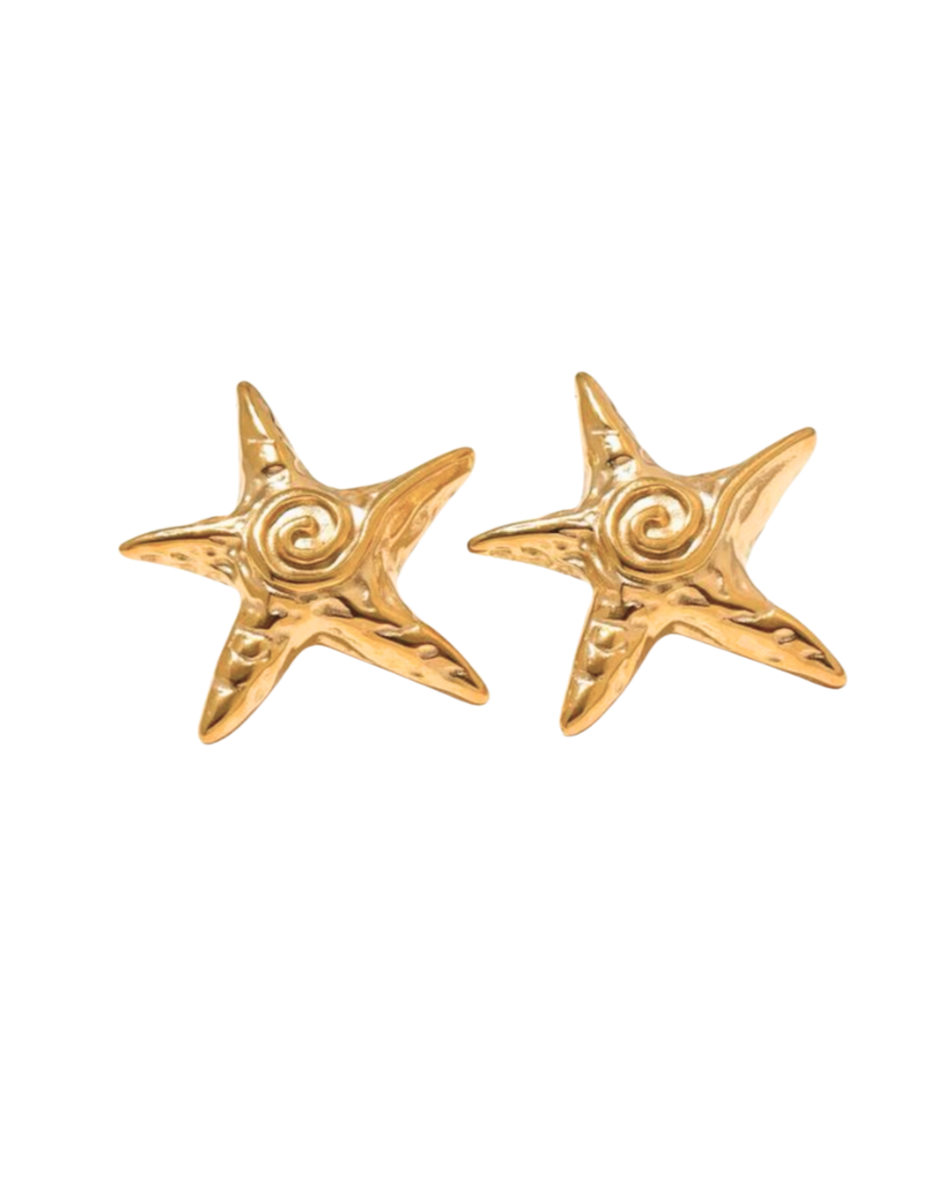 Gold Star shaped swirl earrings