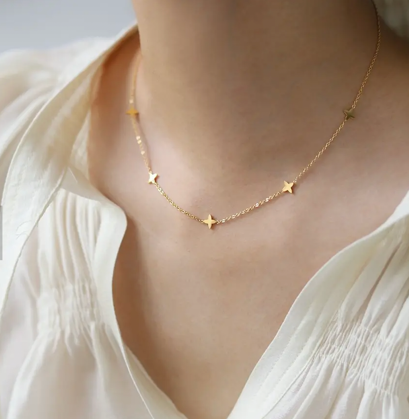 gold dainty petal choker necklace