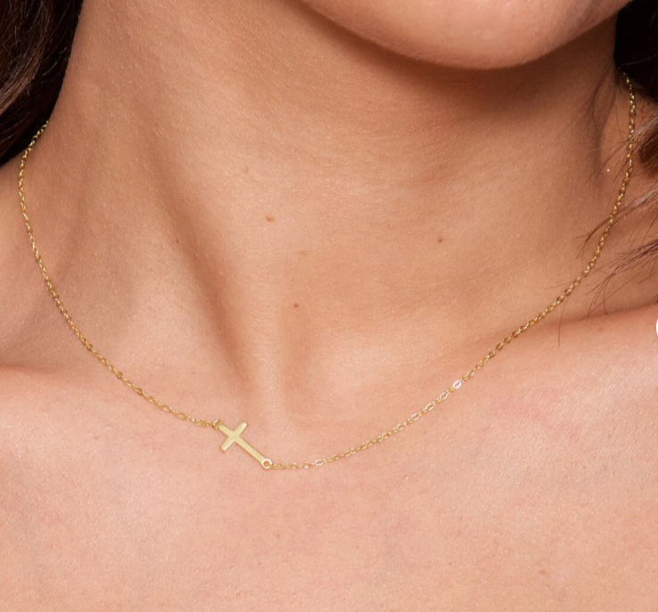 Slim gold cross choker