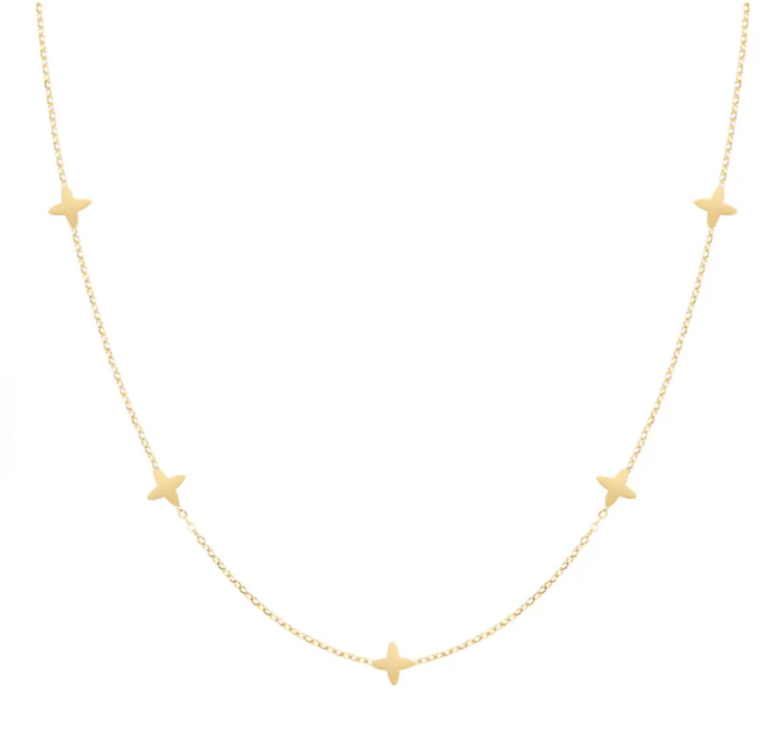 Gold four leaf petal choker necklace