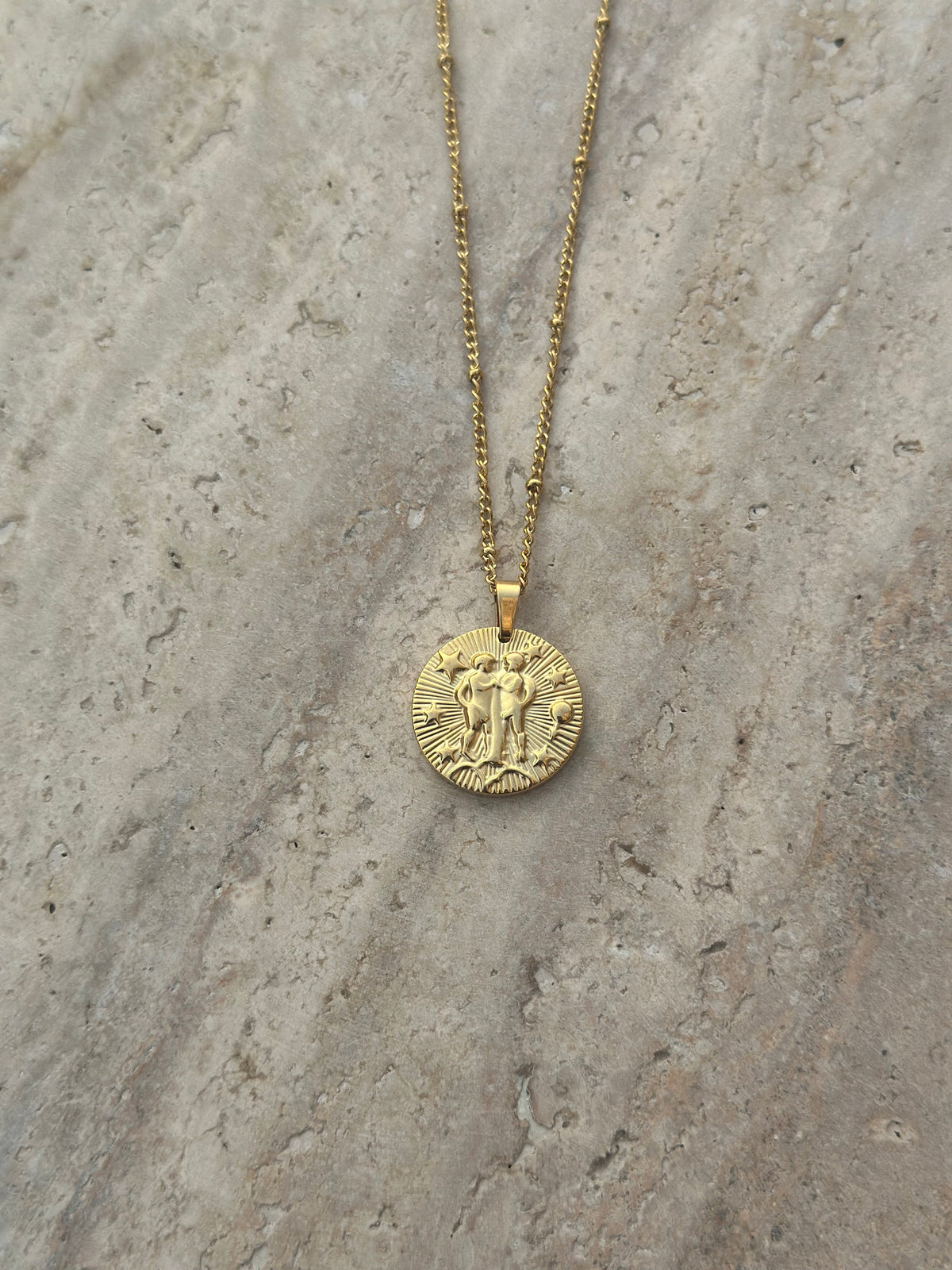 Gold zodiac coin pendant necklace, view 12