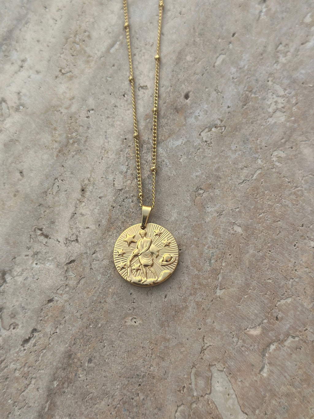 Gold zodiac coin pendant necklace, view 9