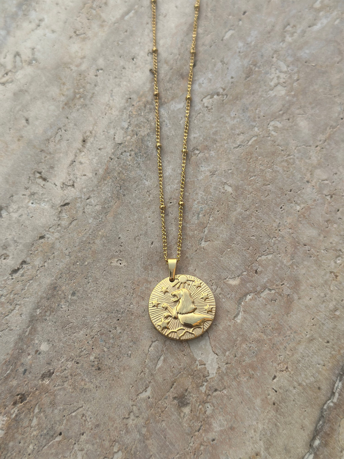 Gold zodiac coin pendant necklace, view 4