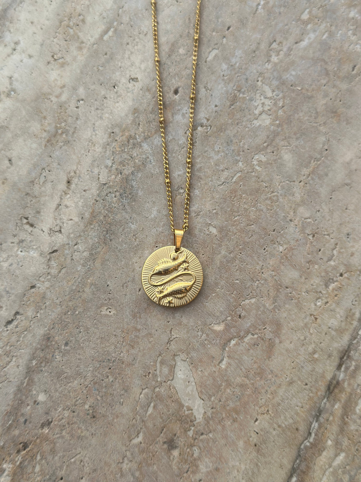 Gold zodiac coin pendant necklace, view 7
