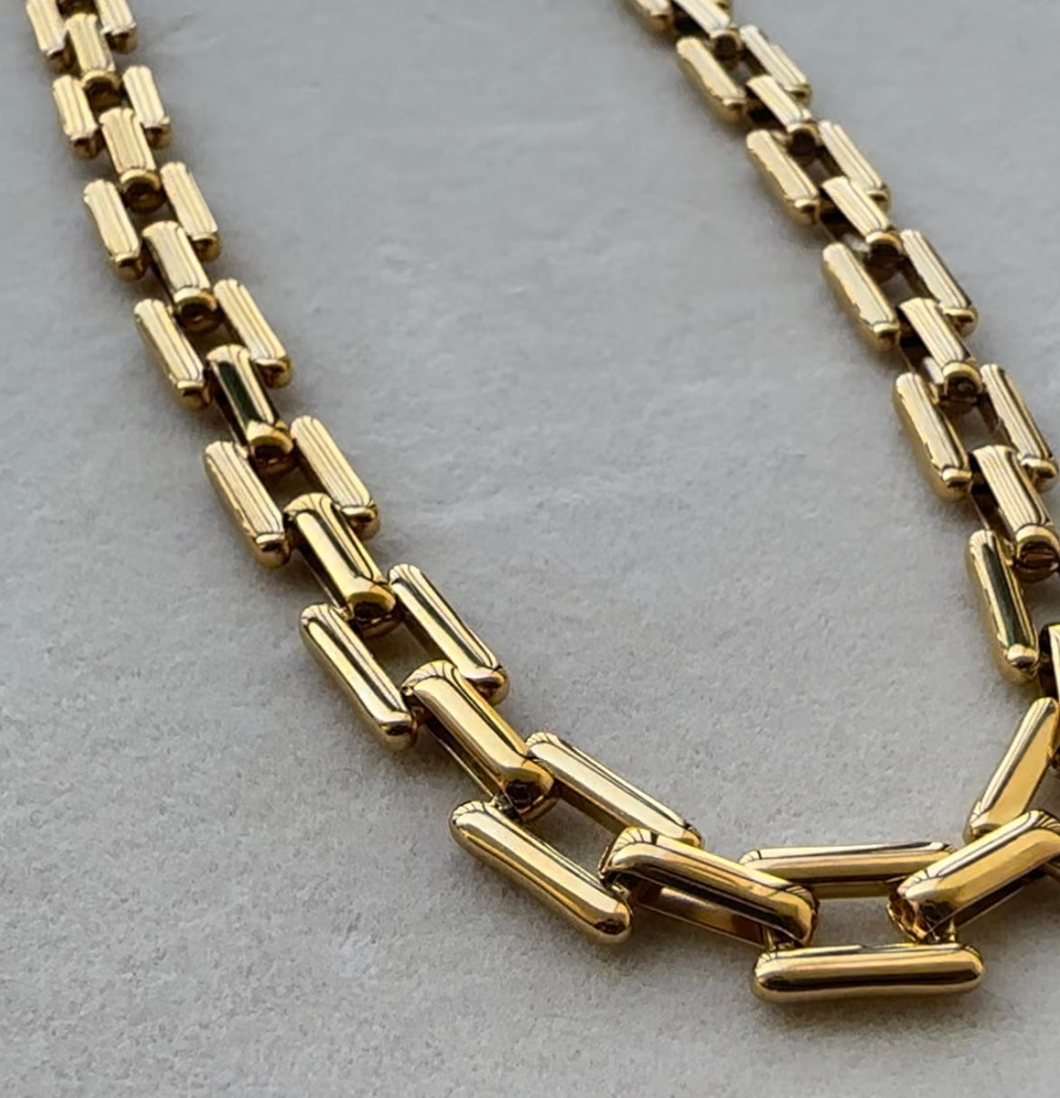 Square link gold necklace