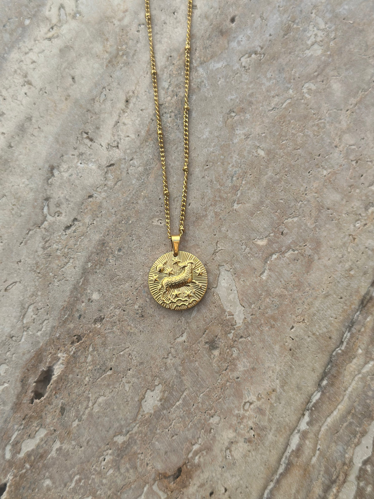 Gold zodiac coin pendant necklace, view 13