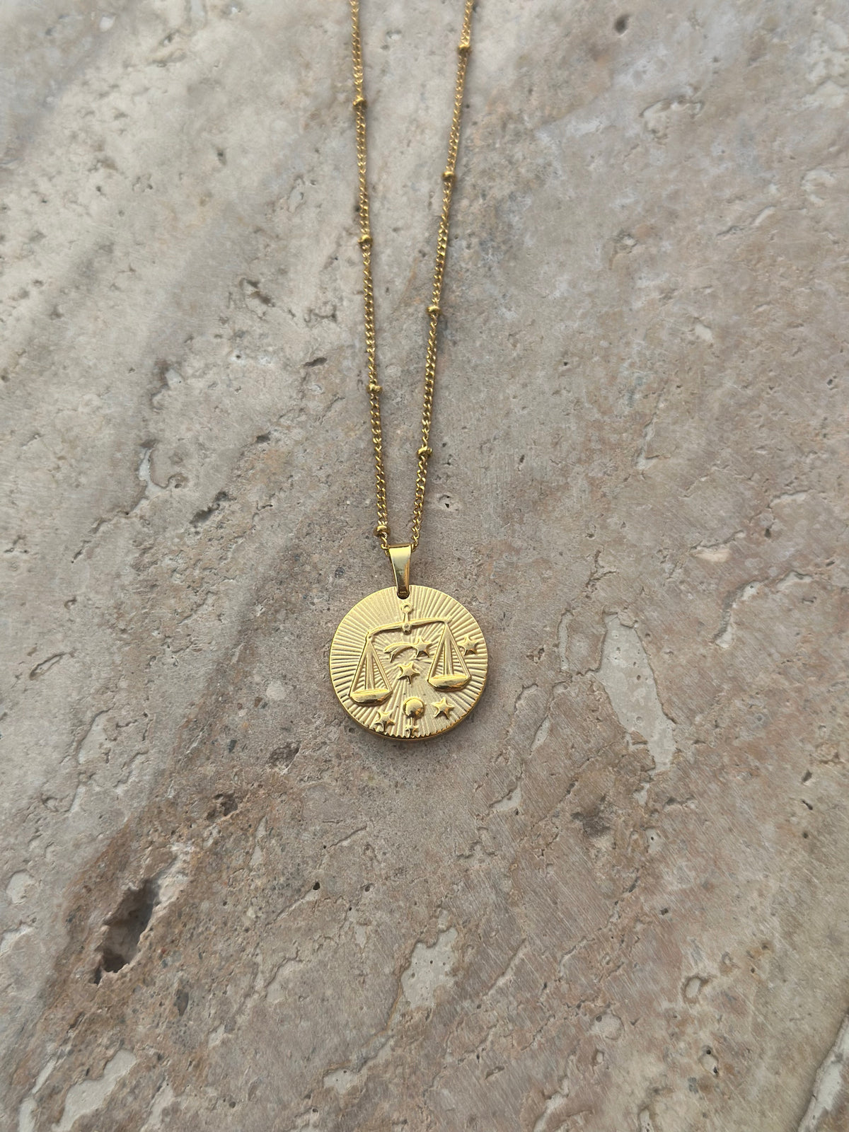 Gold zodiac coin pendant necklace, view 15