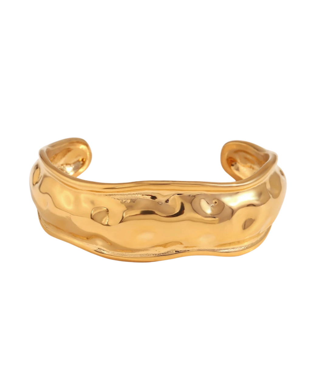 Hammered style gold bangle cuff