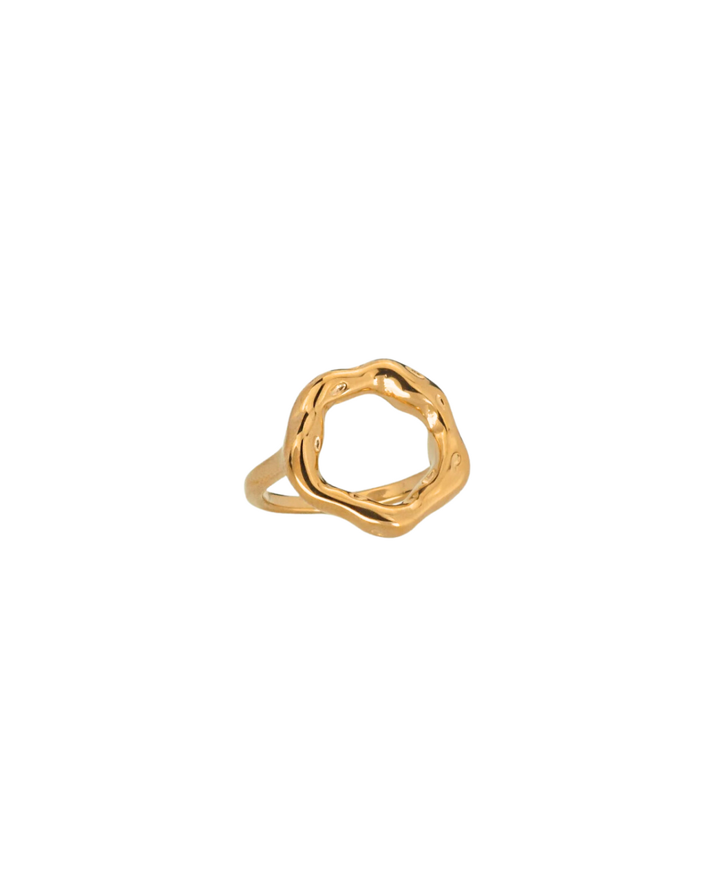 Gold hammered oval cut out ring 