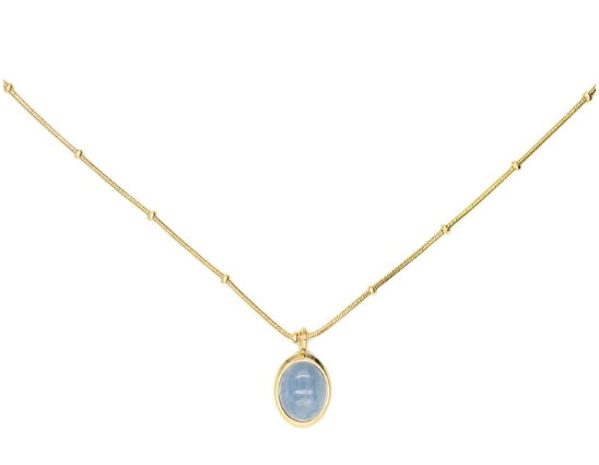 blue resin pendant real 18k gold plated necklace. free delivery in dubai