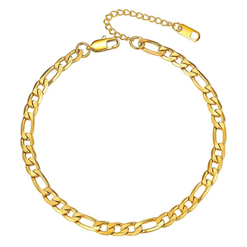 Figaro style chain anklet. Water safe and tarnish free body jewellery