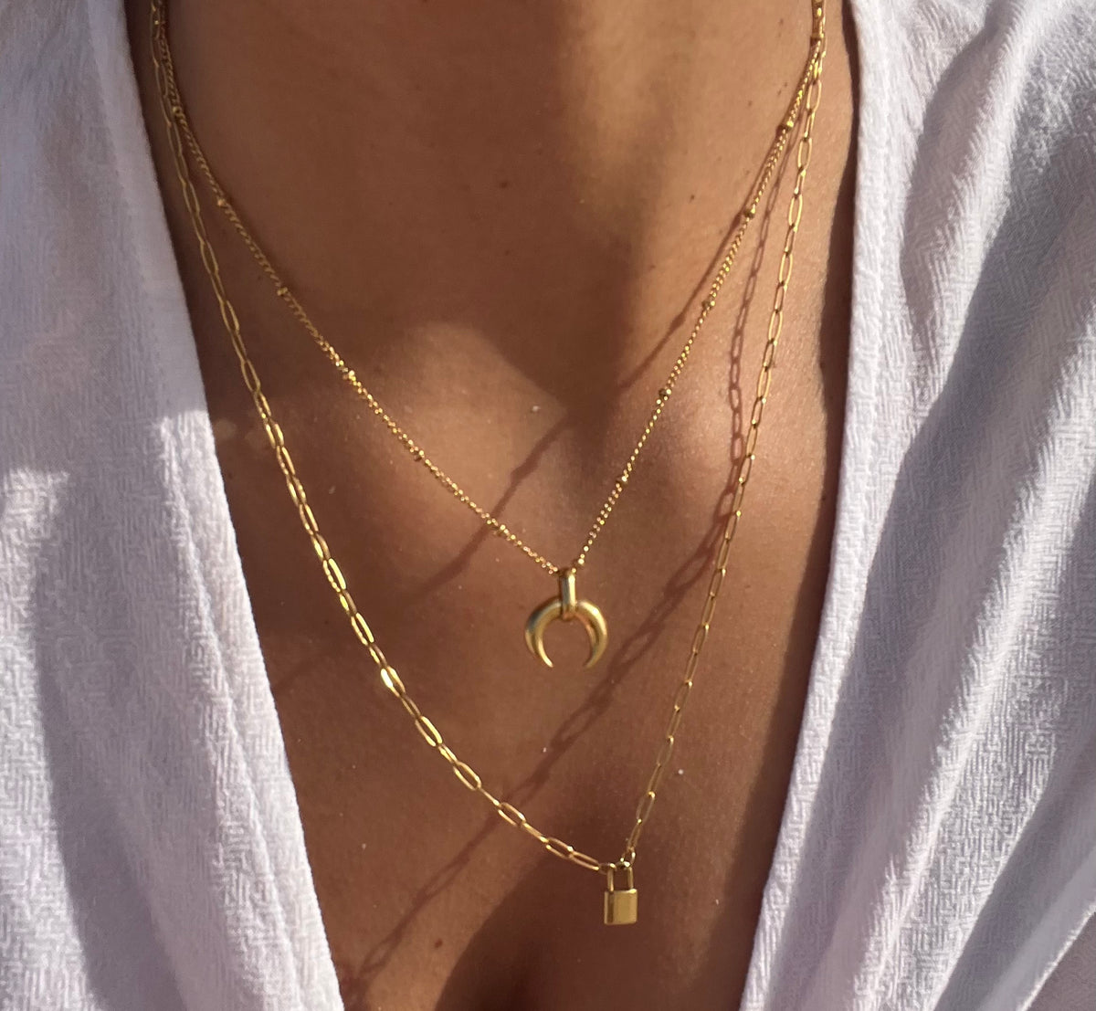 Mini Paris Padlock Necklace, 18k gold plated, view 3