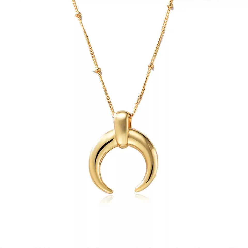 Luna Crescent shaped gold necklace with beaded chain