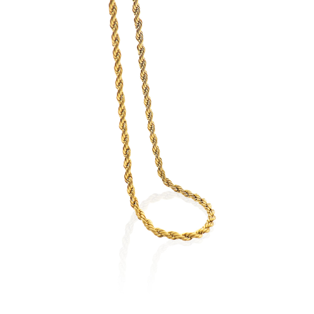 Real 18k Gold Plated Twisted Rope Chain Necklace, 18k gold plated waterproof jewellery. Make a Statement, 18k Gold Plated Chain Necklace, Bold and Beautiful