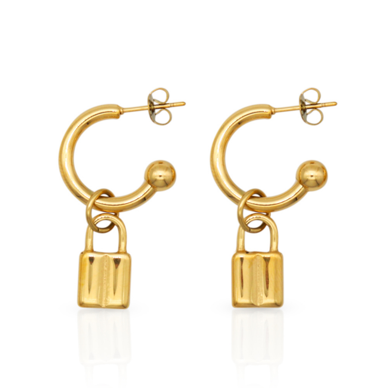 Paris Padlock Huggie Hoops, gold padlock huggie earrings