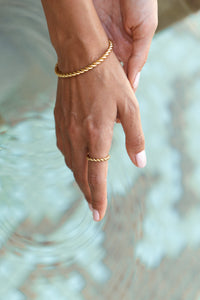 Twisted 18k gold rope bangle and ring