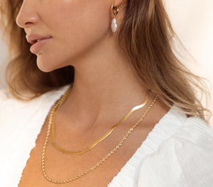 Fresh water pearl gold huggie hoops