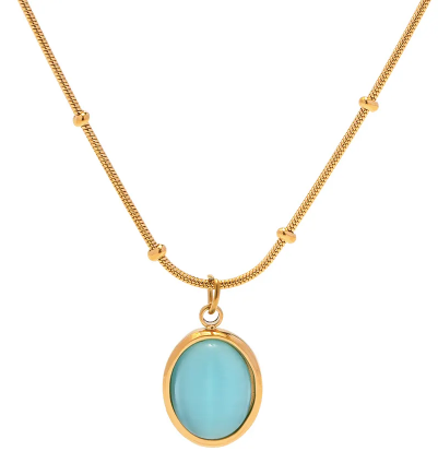 Aura turquoise stone pendant necklace  with beaded chain 