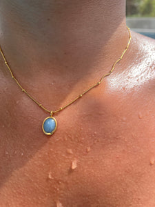 water resistant blue resin pendant real 18k gold plated necklace